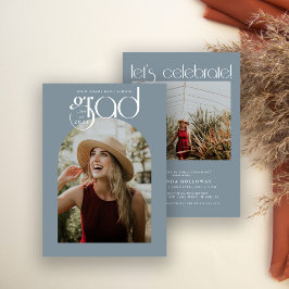 タイポグラフィモダンダスティブルー2写真卒業 招待状