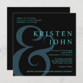 タイポグラフィモダンティール(緑がかった色)ブルーブラック 招待状 (正面/裏面)