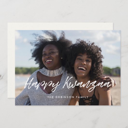 タイポグラフィモダンハッピークワンザ写真 シーズンカード (正面/裏面)