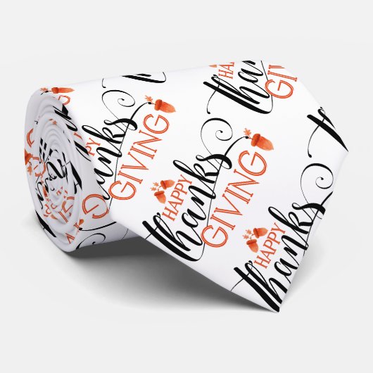 タイポグラフィモダンハッピーサンクスギビング ネクタイ (ロール)