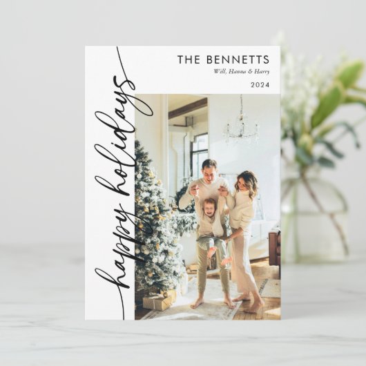 タイポグラフィモダンハッピーホリデーズワンフォト シーズンカード (スタンド正面)