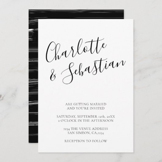 タイポグラフィモダンパーソナライズされた白黒スタイリッシュ 案内状 (正面/裏面)