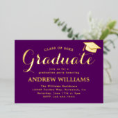 タイポグラフィモダンパープル卒業式パーティー 箔招待状 (立ち正面)