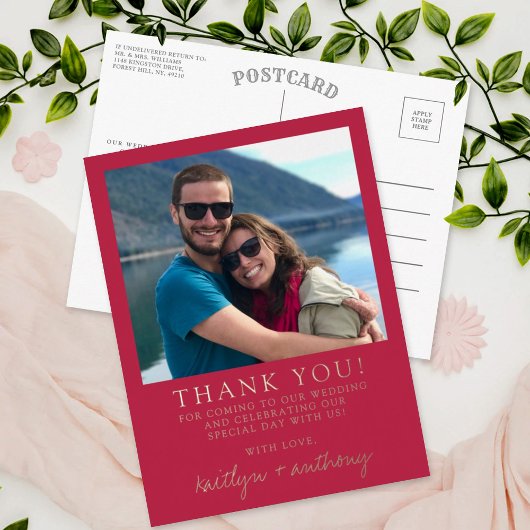 タイポグラフィモダンビバマゼンタフォミニマルト 箔招待状ポストカード