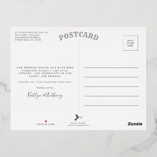 タイポグラフィモダンビバマゼンタフォミニマルト 箔招待状ポストカード (裏面)