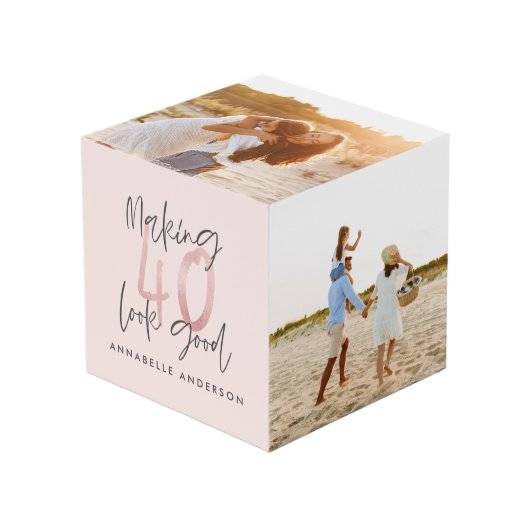 タイポグラフィモダンピンガーリークブラック40歳の誕生日 フォトキューブ (正面アングル)