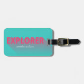 タイポグラフィモダンピンクターコイズエクスプローラバッグラベル ラゲッジタグ (正面横)