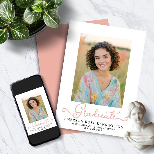 タイポグラフィモダンピンク卒業写真 案内状