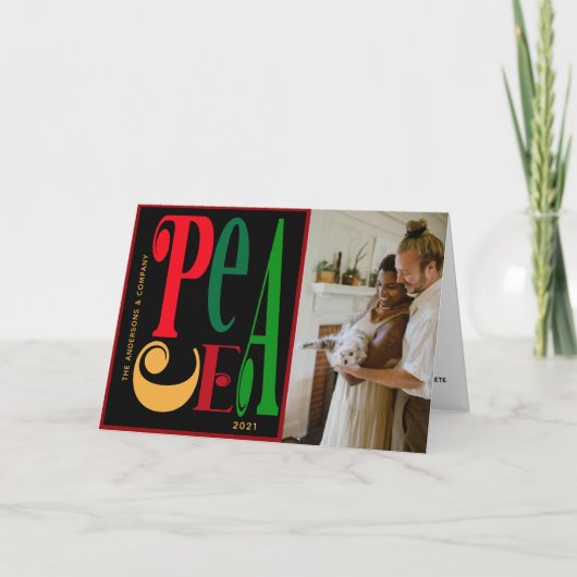 タイポグラフィモダンピースフォトホリデー シーズンカード (正面)