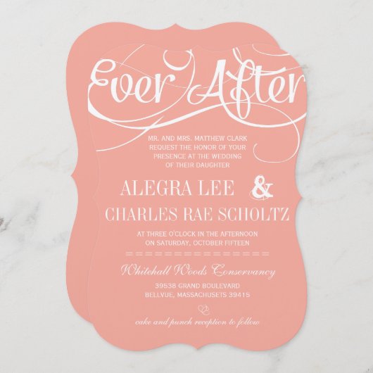 タイポグラフィモダンピーチエバーアフターシャルボード 招待状 (正面/裏面)