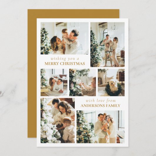タイポグラフィモダンファミリーフォトクリスマス金ゴールド シーズンカード (正面/裏面)