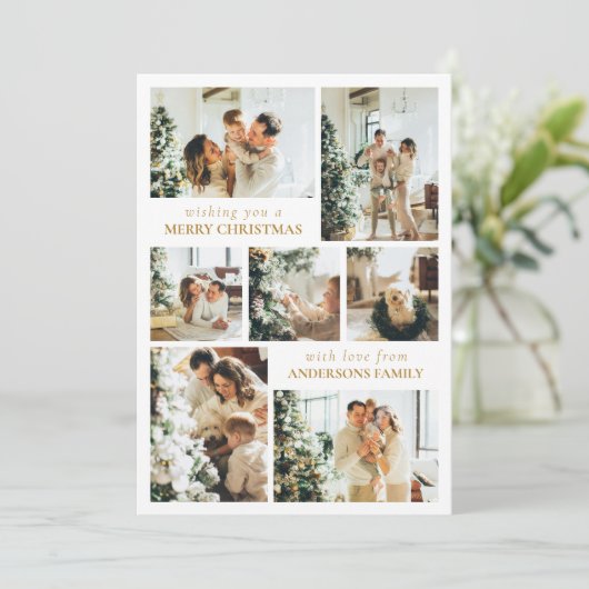 タイポグラフィモダンファミリーフォトクリスマス金ゴールド シーズンカード (スタンド正面)