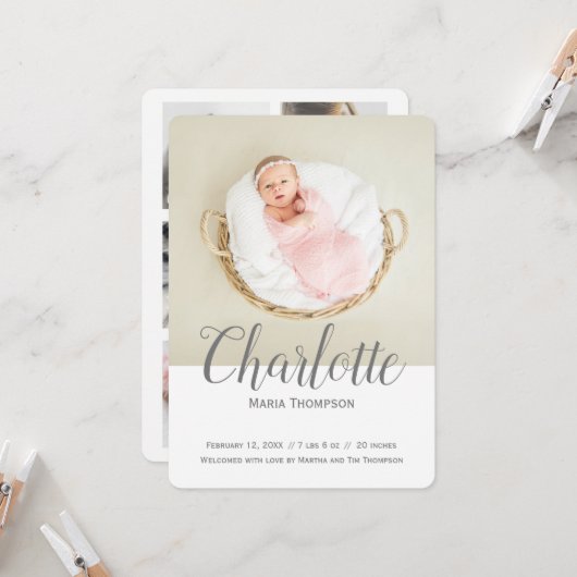 タイポグラフィモダンフォトコラージュベビーガール誕生 (正面/裏面インサイチュ)