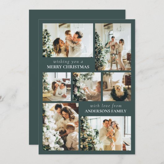 タイポグラフィモダンフォレストグリーンクリスマスカード シーズンカード (正面/裏面)