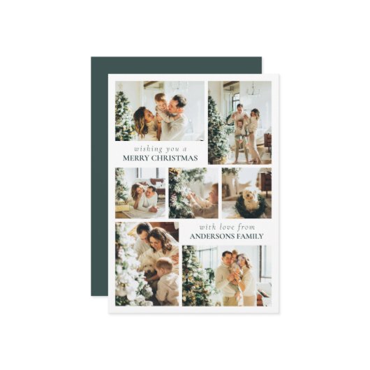 タイポグラフィモダンフォレストグリーンクリスマスカード シーズンカード (正面/裏面インサイチュ)