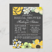 タイポグラフィモダンフローラブライダルシャワーグレーイエロー 招待状 (正面/裏面)