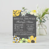 タイポグラフィモダンフローラブライダルシャワーグレーイエロー 招待状 (スタンド正面)