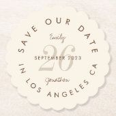 タイポグラフィモダンブラウンクリーム日付を保存 ペーパーコースター (正面)