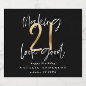 タイポグラフィモダンブラックと金ゴールド21歳の誕生日 スパークリングワインラベル (シングルラベル)