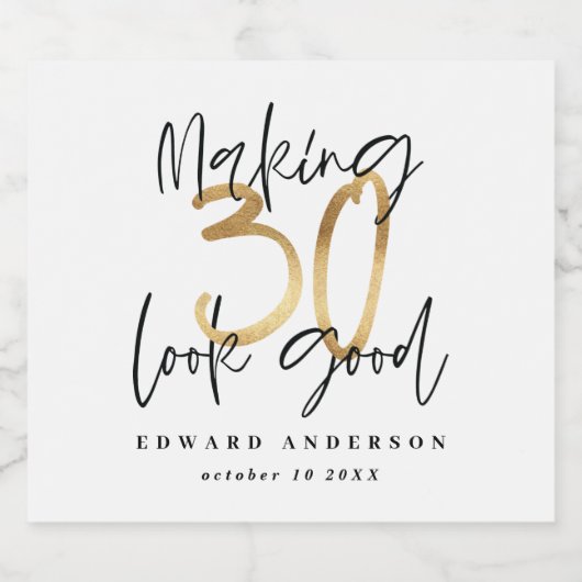 タイポグラフィモダンブラックと金ゴールド30歳の誕生日 ビールラベル (シングルラベル)