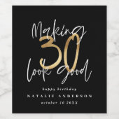 タイポグラフィモダンブラックと金ゴールド30歳の誕生日 ワインラベル (シングルラベル)