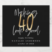 タイポグラフィモダンブラックと金ゴールド40歳の誕生日 スパークリングワインラベル (シングルラベル)