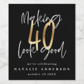 タイポグラフィモダンブラックと金ゴールド40歳の誕生日 ワインラベル (シングルラベル)