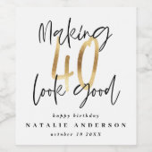 タイポグラフィモダンブラックと金ゴールド40歳の誕生日 ワインラベル (シングルラベル)