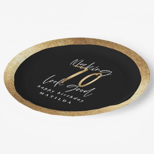 タイポグラフィモダンブラックと金ゴールド70歳の誕生日 ペーパープレート