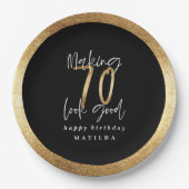 タイポグラフィモダンブラックと金ゴールド70歳の誕生日 ペーパープレート