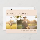 タイポグラフィモダンベージュシンプル2写真卒業 インビテーションポストカード (正面/裏面)