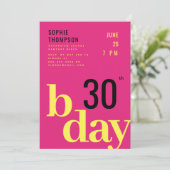 タイポグラフィモダンホットピンクイエローバースデーパーティー 招待状 (スタンド正面)