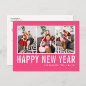 タイポグラフィモダンホットピンク写真集お正月 シーズンポストカード (正面/裏面)