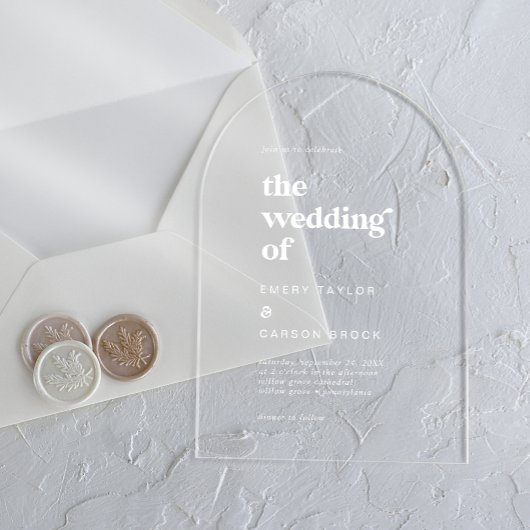 タイポグラフィモダンホワイトボホヴィンテージレトロ結婚ズ アクリル招待状