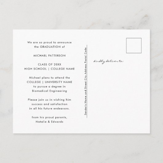 タイポグラフィモダンミニマル写真卒業 案内ポストカード (裏面)