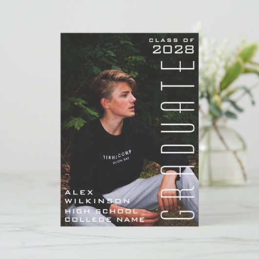 タイポグラフィモダンミニマル写真卒業 案内状 (スタンド正面)