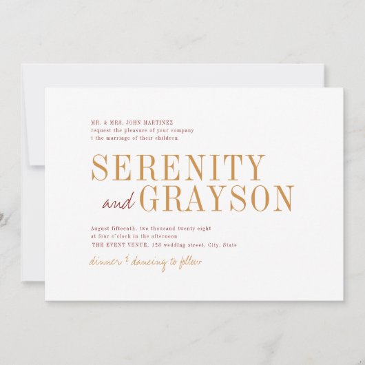 タイポグラフィモダンミニマル秋の結婚式 招待状 (正面)