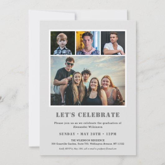 タイポグラフィモダンミニマル5写真卒業 招待状 (裏面)