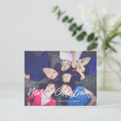 タイポグラフィモダンメリーのクリスマス写真 ポストカード (スタンド正面)