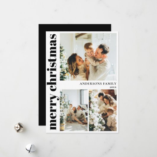 タイポグラフィモダンメリークリスマスホリデーカード シーズンカード (正面/裏面インサイチュ)