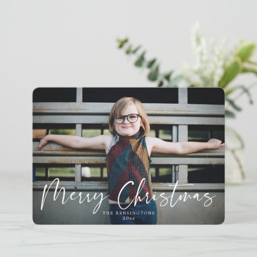 タイポグラフィモダンメリークリスマスホリデーフォト シーズンカード (スタンド正面)