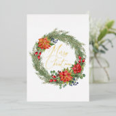 タイポグラフィモダンメリークリスマスリースフォイルカード 箔シーズンカード (立ち正面)