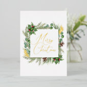 タイポグラフィモダンメリークリスマスリースフォイルカード 箔シーズンカード (立ち正面)