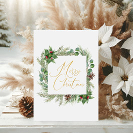 タイポグラフィモダンメリークリスマスリースフォイルカード 箔シーズンカード