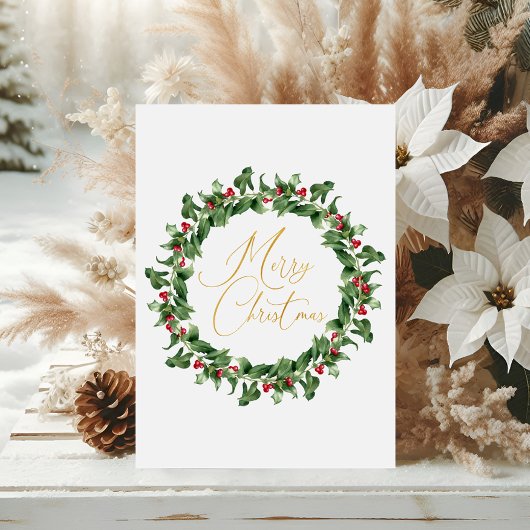 タイポグラフィモダンメリークリスマスリースフォイルカード 箔シーズンカード