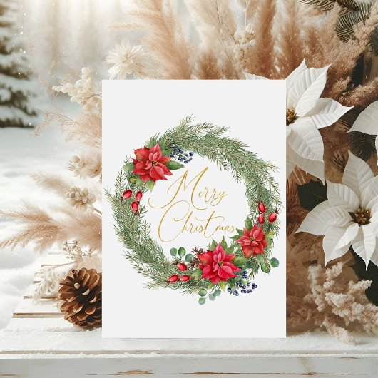 タイポグラフィモダンメリークリスマスリースフォイルカード 箔シーズンカード