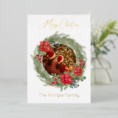 タイポグラフィモダンメリークリスマスリース写真 箔シーズンカード (立ち正面)