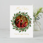 タイポグラフィモダンメリークリスマスリース写真 箔シーズンカード (立ち正面)