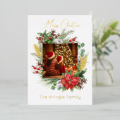 タイポグラフィモダンメリークリスマスリース写真 箔シーズンカード (立ち正面)