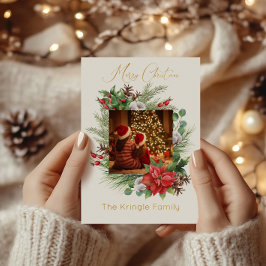 タイポグラフィモダンメリークリスマスリース写真 箔シーズンカード